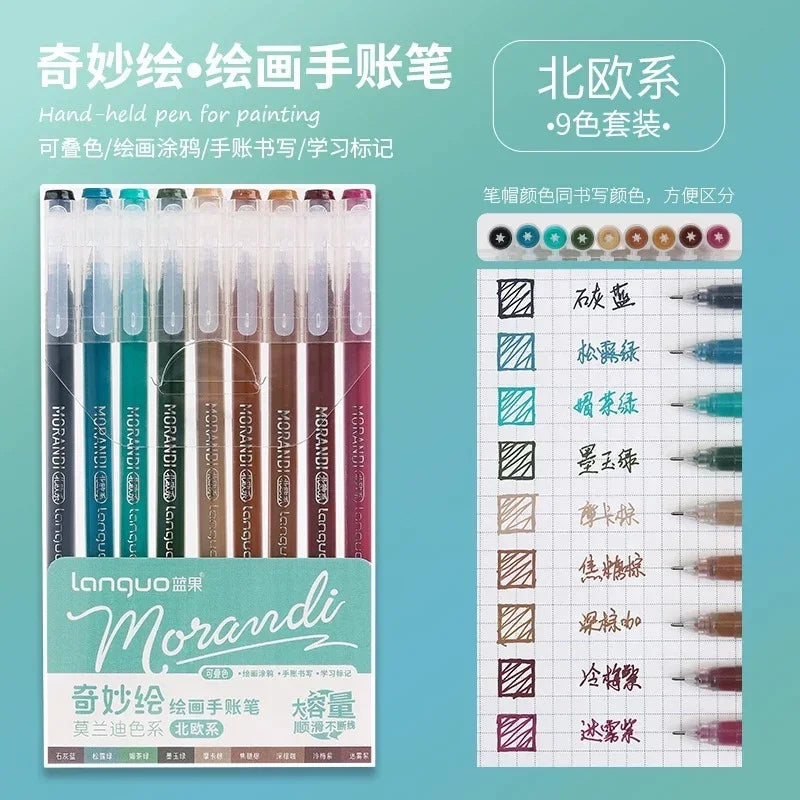 Languo 198/6 PCS Morandi Gel Pen Student Diary Scrapbook Painting DIY Gel Pen Set Coloring Book Drawing Pen School Supplies