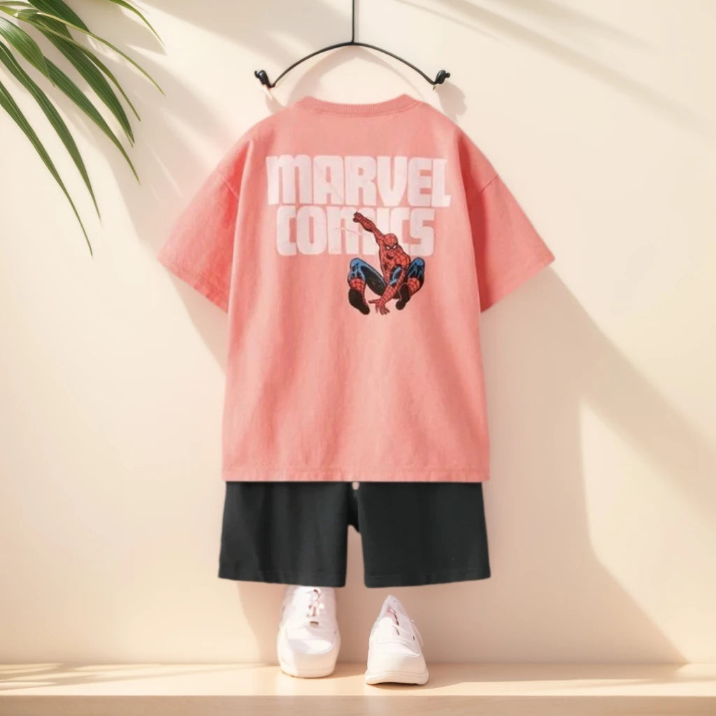Spiderman T-shirt Shorts Two Piece Set 2025 New Summer Clothing Popular Design Baby Boy Short Sleeve Suit Tees Tracksuits