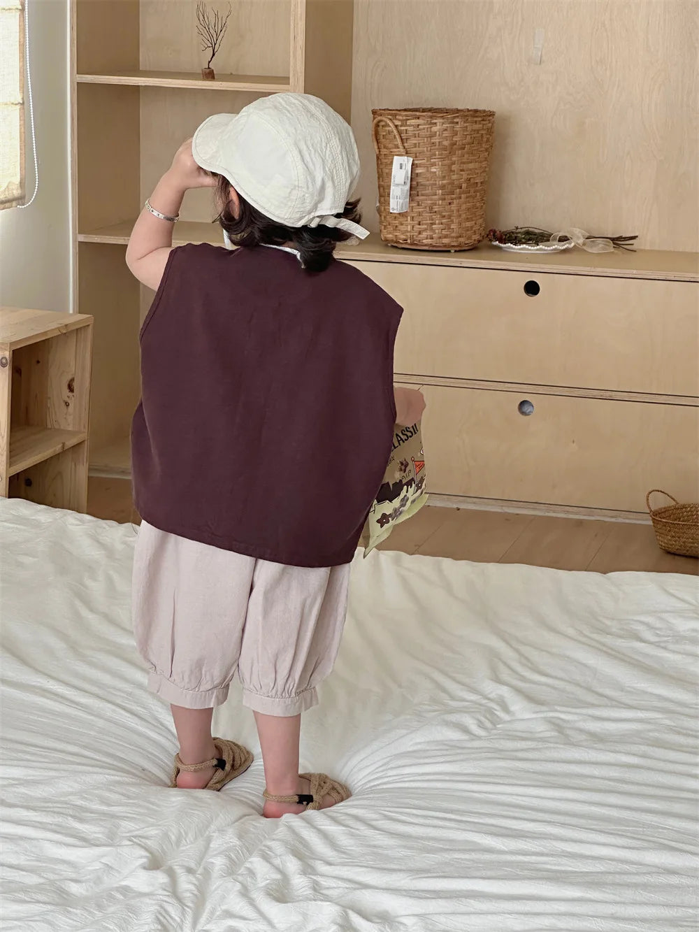 Boys Pants 2025 Summer New Childrens Clothing Korean Fashion Boys Baby Cotton Pure Color Bundle Feet in The Pants Casual Simple