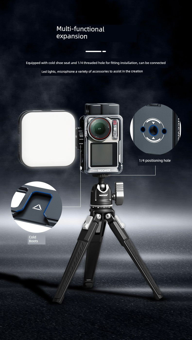 Neewer Cage for Dji Action 6/5 Pro/4/3 Metal Protective Frame Action Camera Anti-Drop Heat Dissipation Side-Open Quick Release Protective Selfie Video Cycling Skateboard Accessories