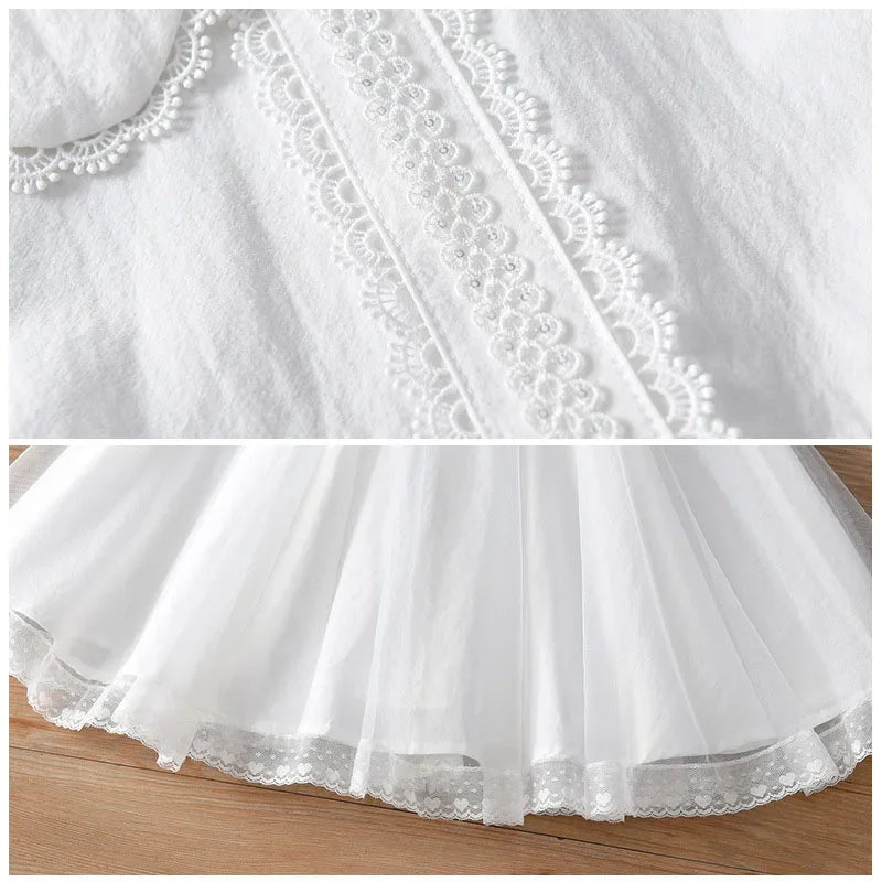 2025 New Summer Baby Girl Birthday Wedding Party Dress Short Sleeved Cotton Solid Color Dress 2-10Yrs Kids Princess Dresses