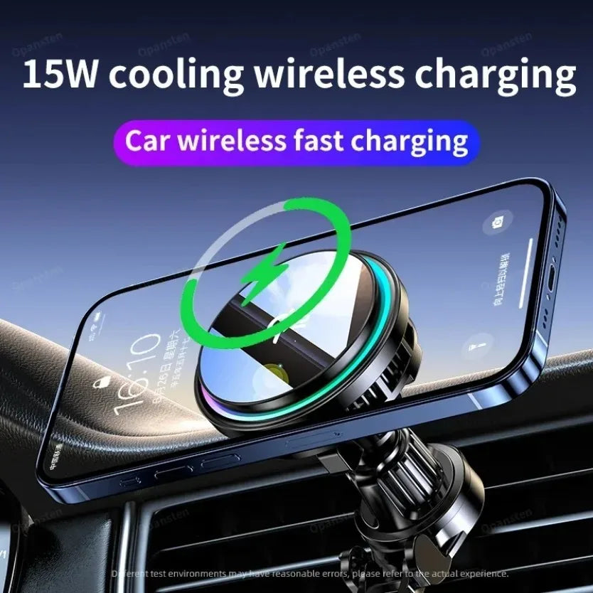 Magnetic Wireless Car Charger Phone Holder QI2 Ice Cooling RGB Tempered Glass Fast Charging Radiator For Magsafe iPhone 12-16