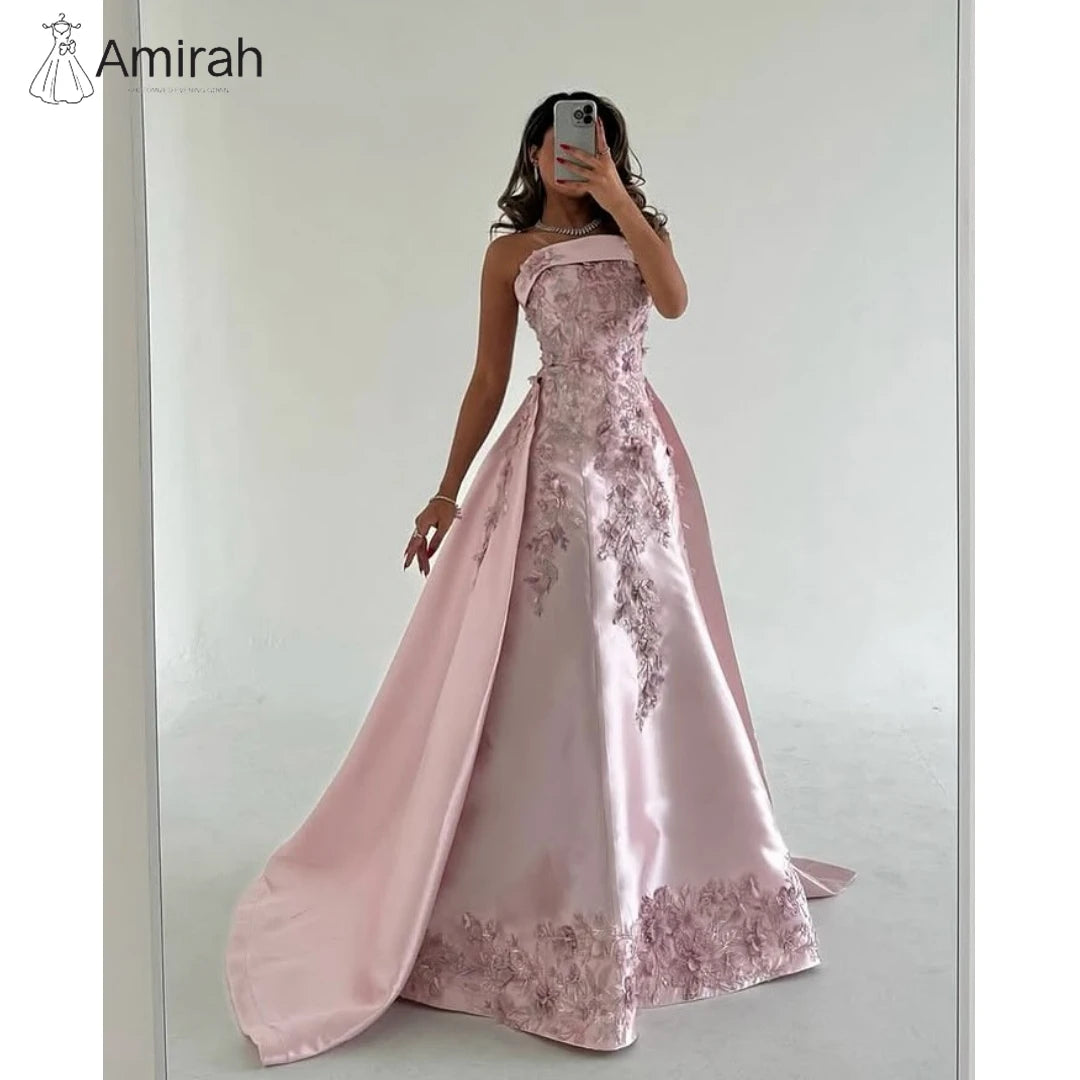 Amirah Ball Gown Custom Made Evening Dresses Woman Elegant Dress Luxury Prom Dresses Decal Print A-line Satin Off-shoulder Party