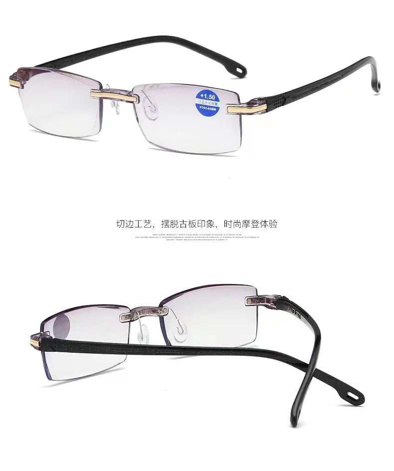 New frameless edge cutting blue light presbyopia glasses with intelligent zoom high-definition presbyopia glasses for