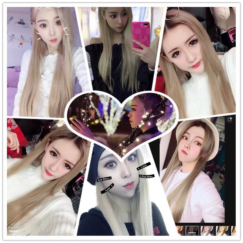 Wig Set One-Piece Seamless Long Straight Hair Piece Thickened Increase Hair Amount Nature Realistic Extension Hair Piece