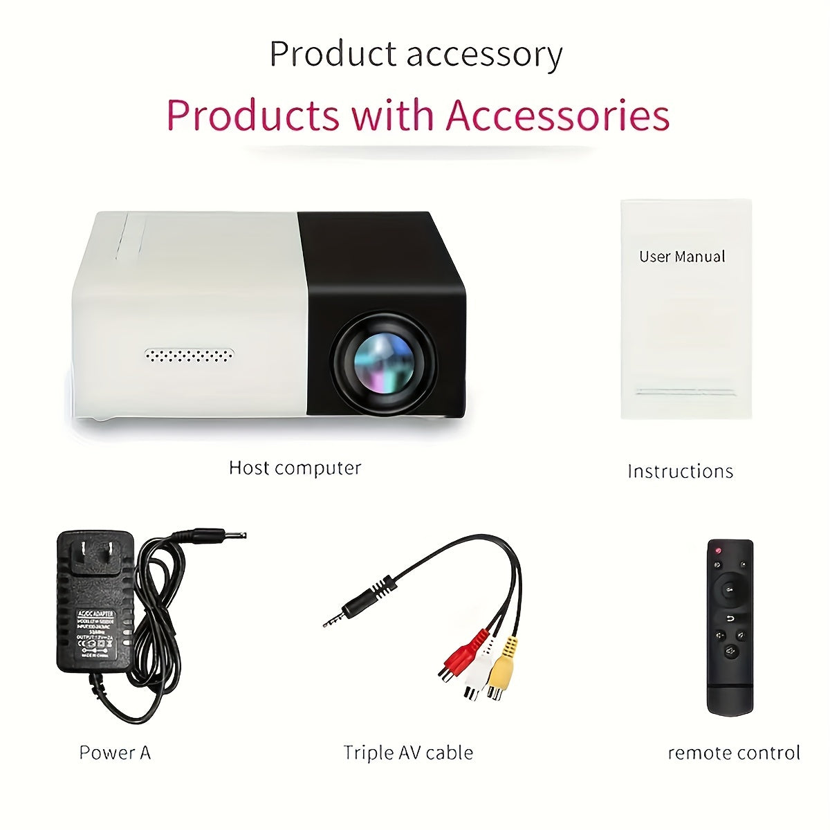 Portable Mini Home Theater Projector - HD Cinema Experience with Smartphone Wired Screen Sharing, Compact Design, and Easy Setup for Indoor and Outdoor Use