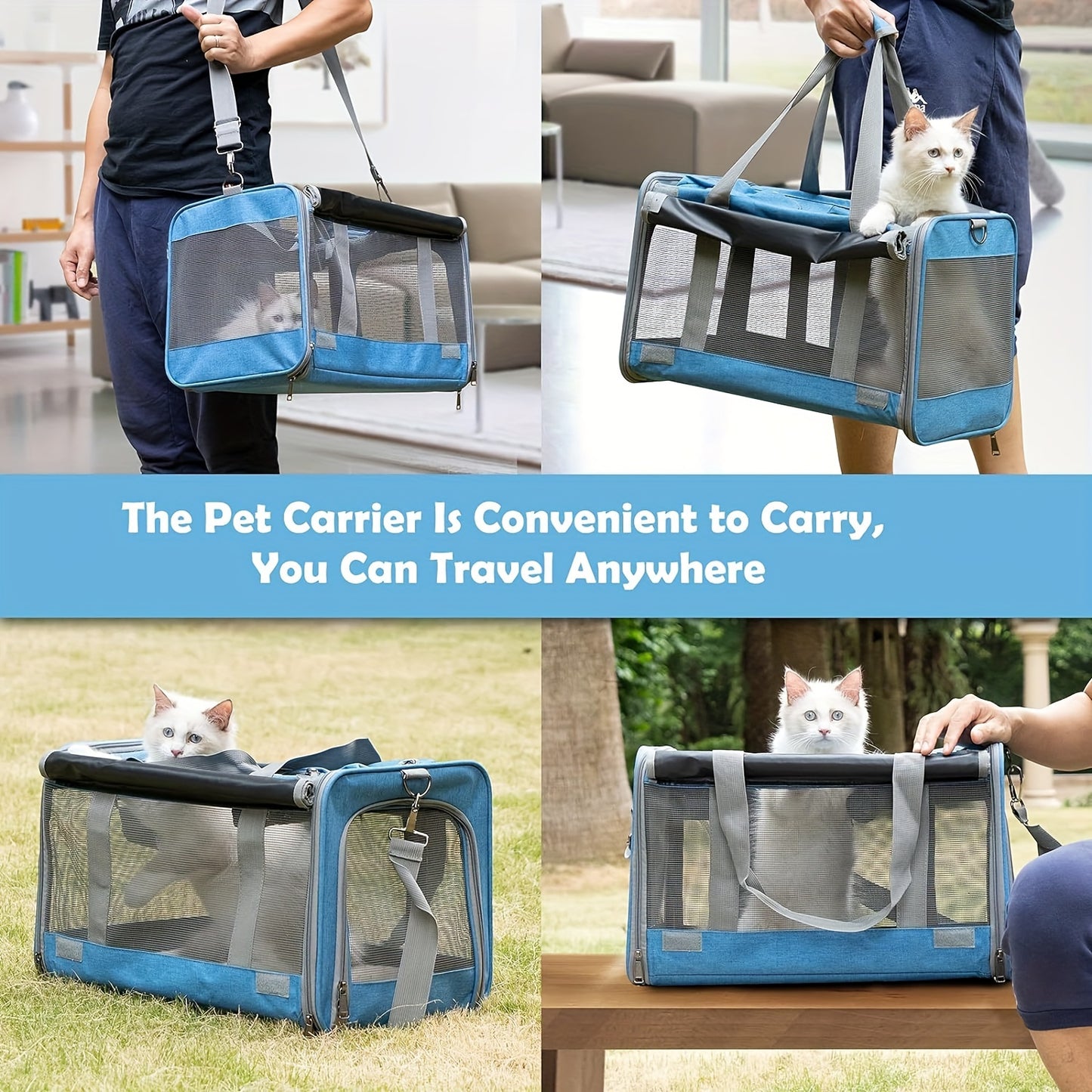 1pc Large Soft-Sided Cat Carrier - Comfortable, Airline Approved, Portable Pet Travel Bag for Kitten, Dog, Reptile, Squirrel - Durable, Easy to Clean, Ventilated Design