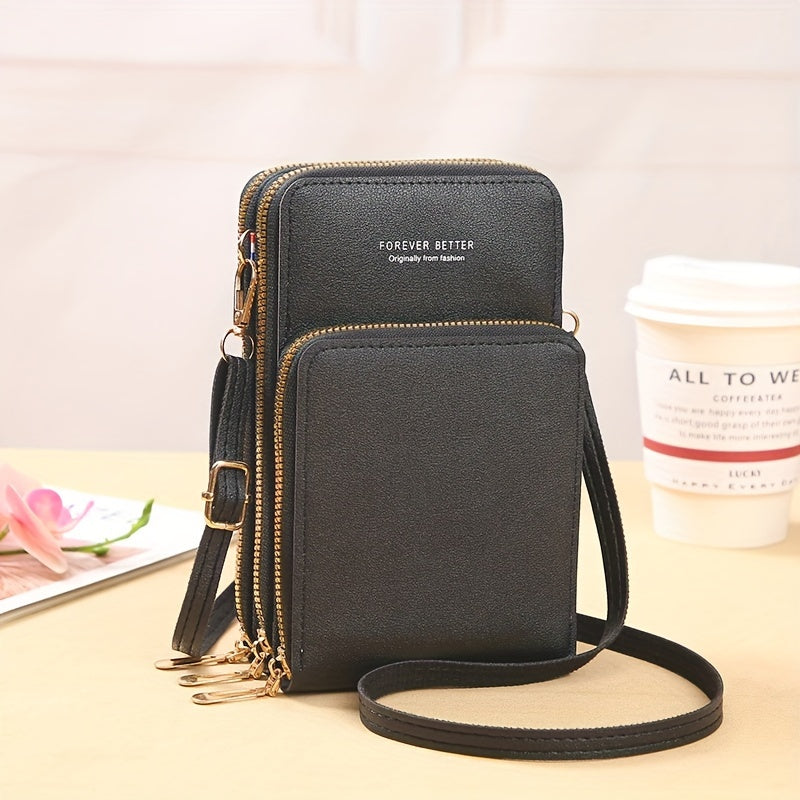 Small Solid Color Women's Crossbody Smartphone Wallet Purse with Adjustable Strap