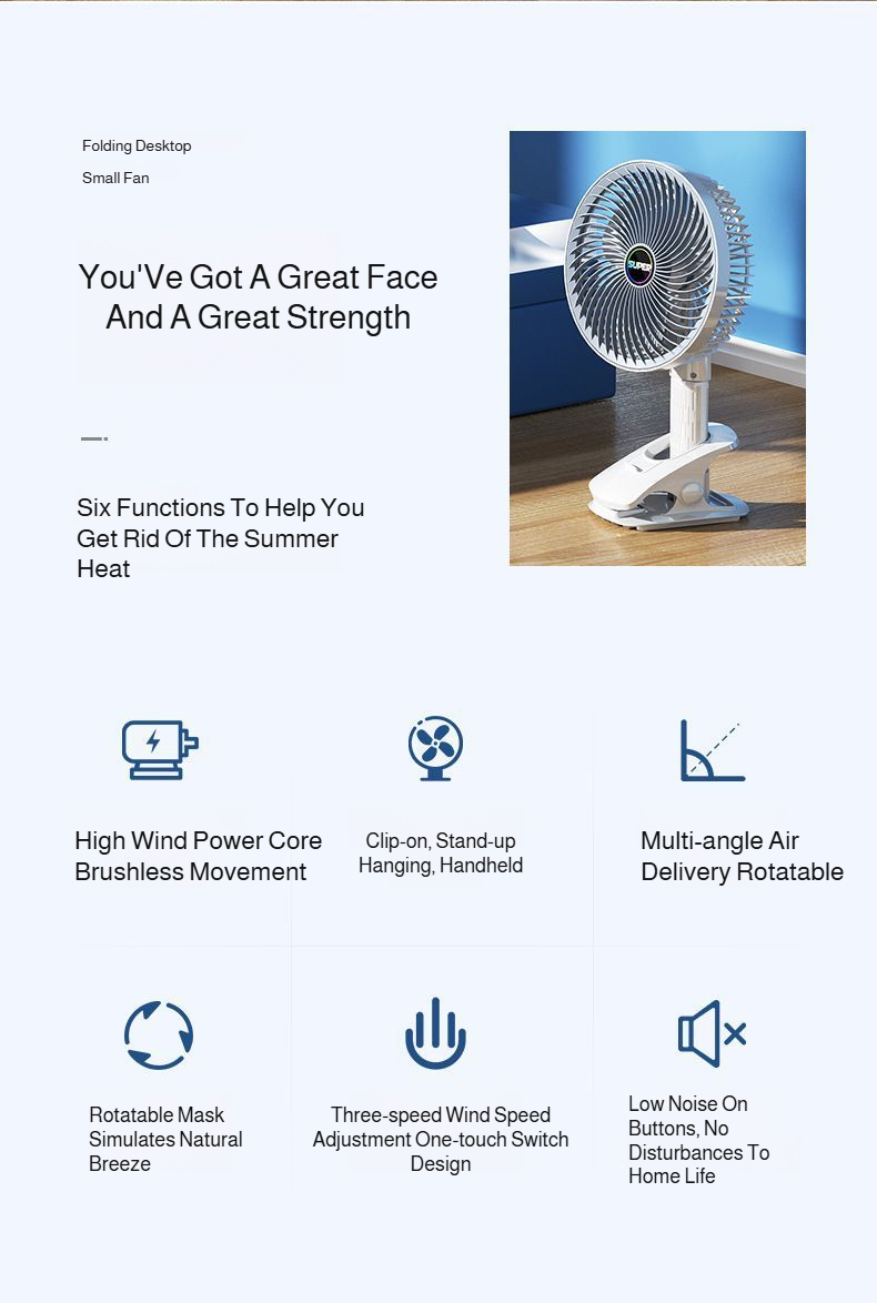 3-in-1 Telescopic Cool Fan USB Charing Folding Desktop Circulator 3-Speed No-Drill Wall Mount Electric Fan for Dorm Home Office