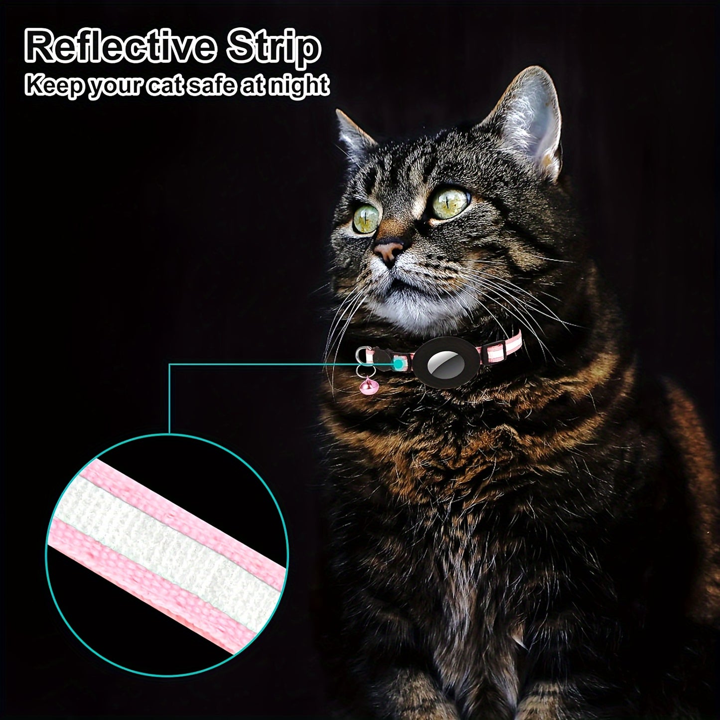 Reflective GPS Cat Collar - Airtag Device Holder With Bell For Kittens - Christmas Gift