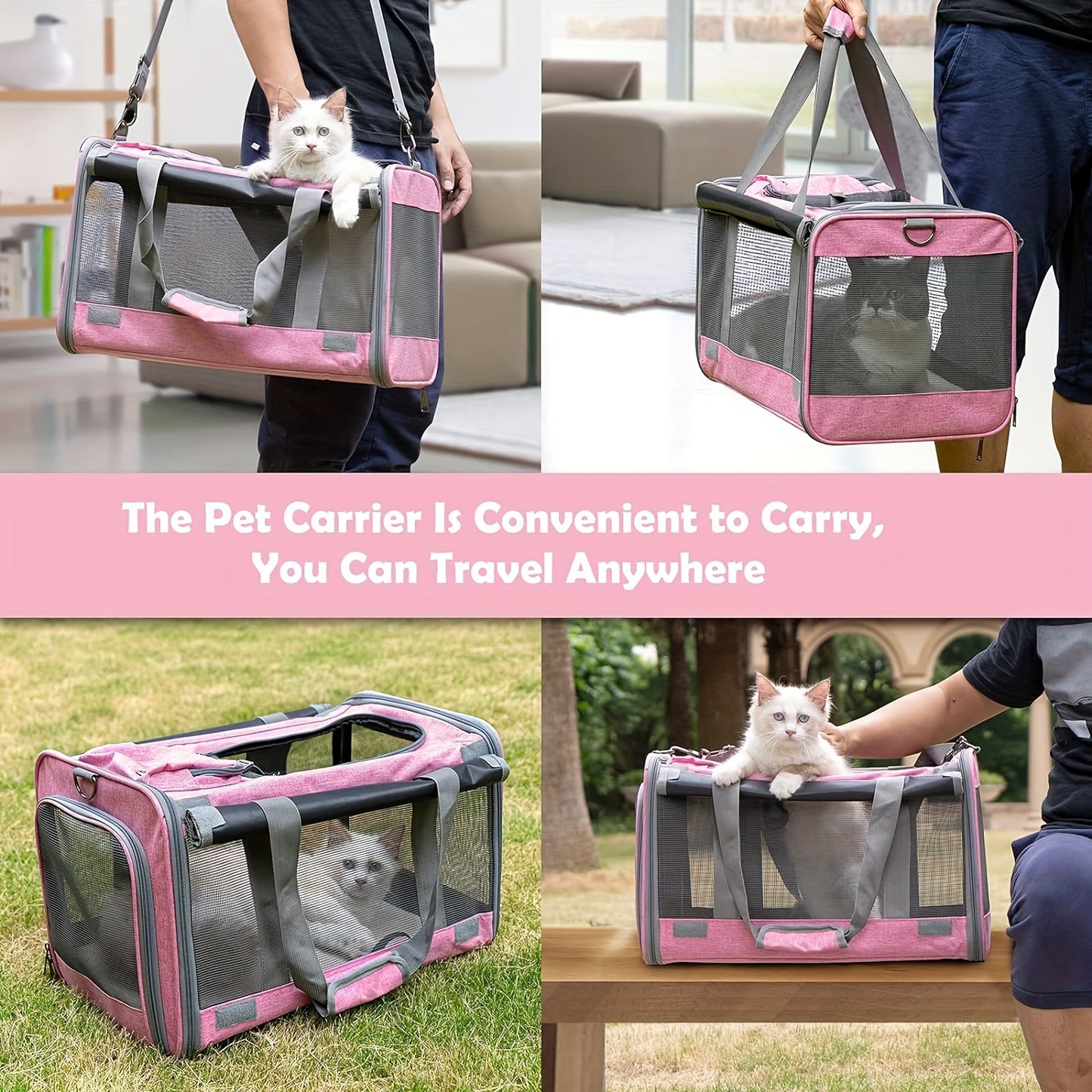 1pc Large Soft-Sided Cat Carrier - Comfortable, Airline Approved, Portable Pet Travel Bag for Kitten, Dog, Reptile, Squirrel - Durable, Easy to Clean, Ventilated Design