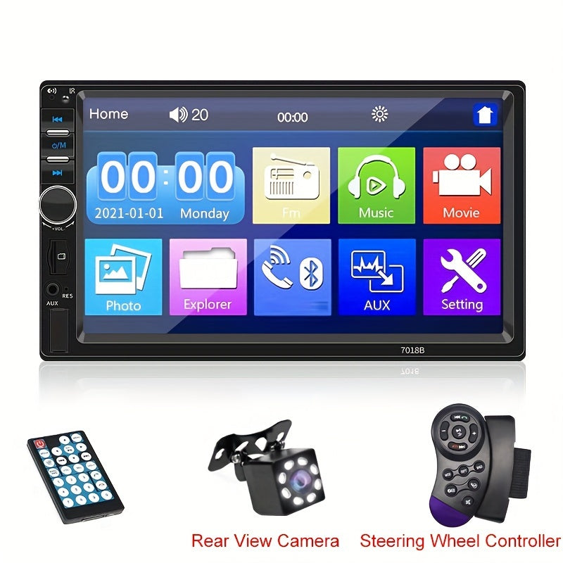 Car MP5 Dual Rod Radio, Portable 7-inch HD Touch Screen, Synchronous GPS Navigation Audio Car Radio Receiver, Wireless Wireless Multimedia Player, Compatible with Android/Apple Mobile Phone Systems, Optional Reverse Camera, S