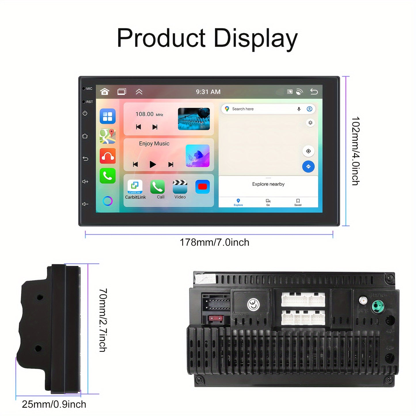 8-Core 4+64G Android Double DIN Car Stereo, Wireless Wireless Android Auto, 7'' HD Touchscreen Car Radio With Backup Camera, Mirror Link, Wireless, GPS Navi, FM/RDS, Voice Control+AHD Camera
