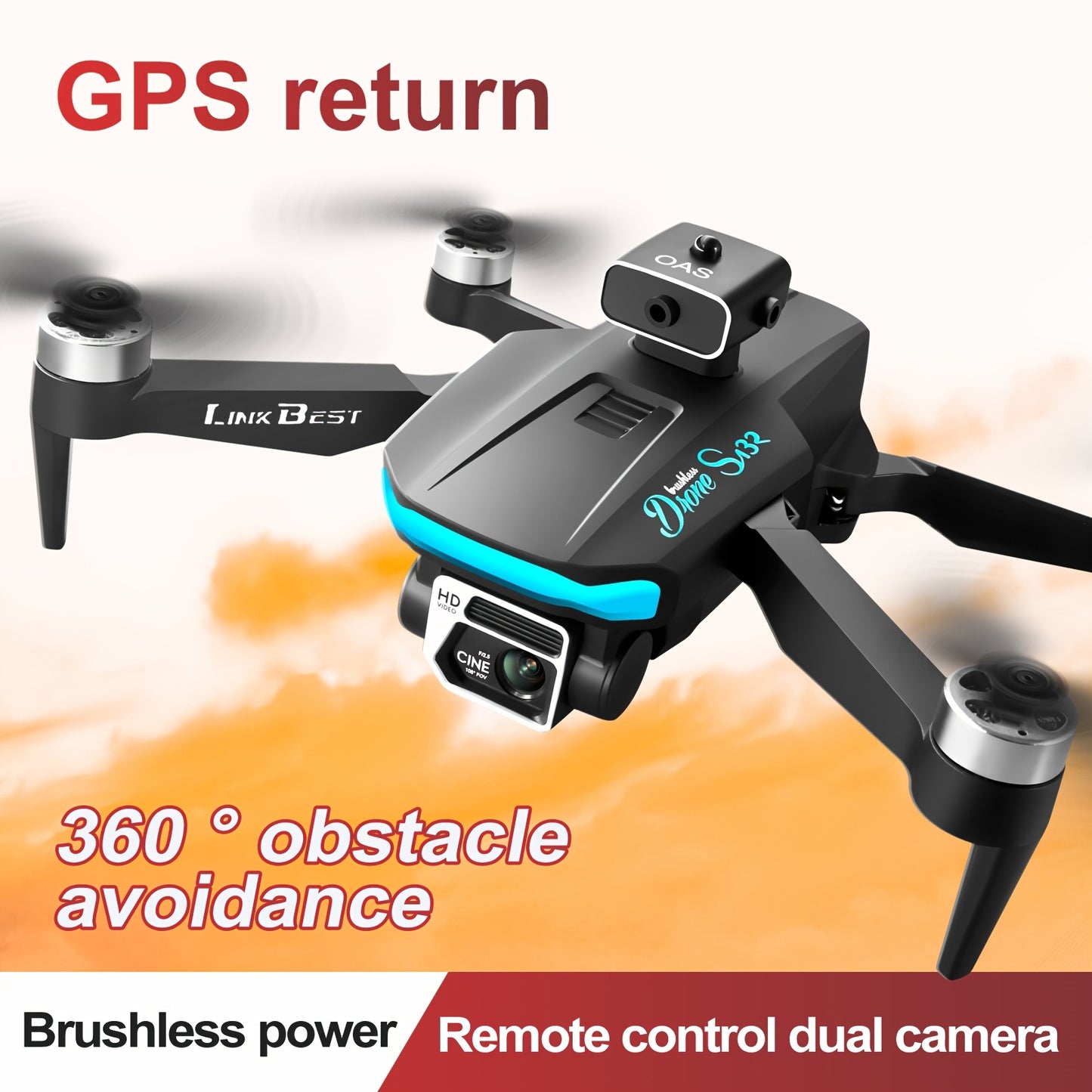 New S132 UAV Drone with HD ESC Dual Camera, GPS Positioning, 360° Intelligent Obstacle Avoidance, Optical Flow Hovering, One-Key Takeoff, And Fail-Safe Return.Perfect for Beginners Men's Gifts
