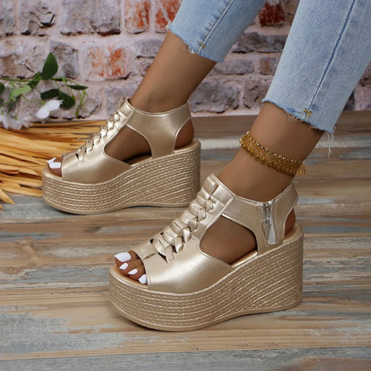 Women Sandals Summer New Wedges Platform Sandals Women Sexy High Heels Shoes Peep Toe Open To Walking Designer Sandals Women image 0