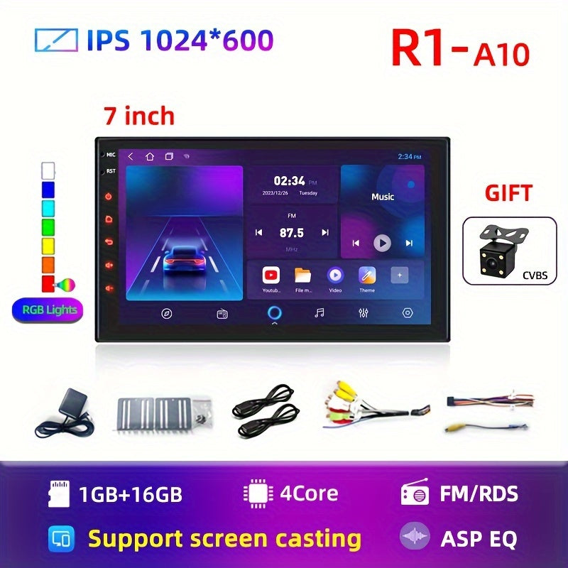 7in 1G RAM 16G ROM 1024*600 Android Radio Universal 2 DIN, Android System, Wireless, Split Screen Android 11.0 2 DIN Car Radio, Multimedia Video Player, Universal Automatic Stereo With GPS Map, FM, With Button Colorful Lights