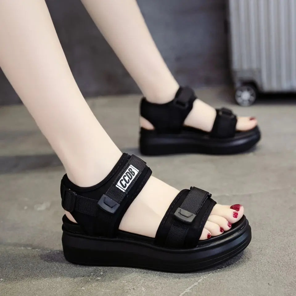 Sports Sandals Womens 2025 Summer New Versatile Internet Celebrity Platform Wedge Heel Flat-Soled Student Soft-soled Beach Shoes image