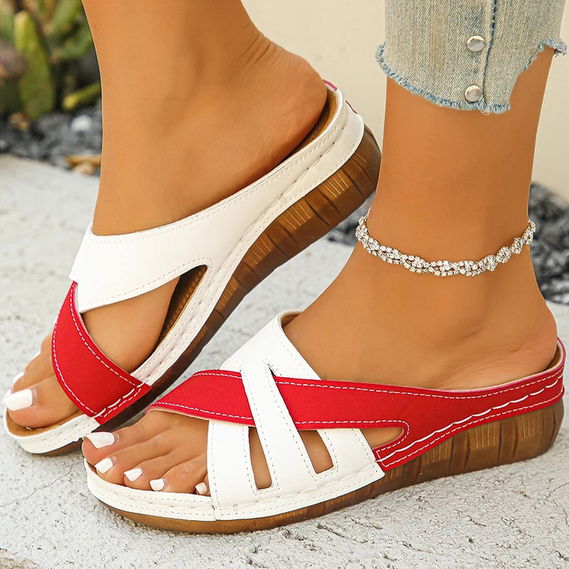 Women's Sandals New Wedges Heels Sandals Summer Shoes Woman Mix Color Summer Slippers Sandalias Mujer Luxury Heeled Footwear image