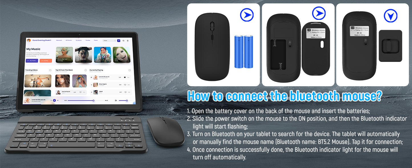 10 Inch Tablet Android 14 A523 Octa Core 12GB RAM 64GB ROM(TF 1TB) 5000mAh Face Unlocked Dual Carmera Keyboard Mouse Set PC Pad