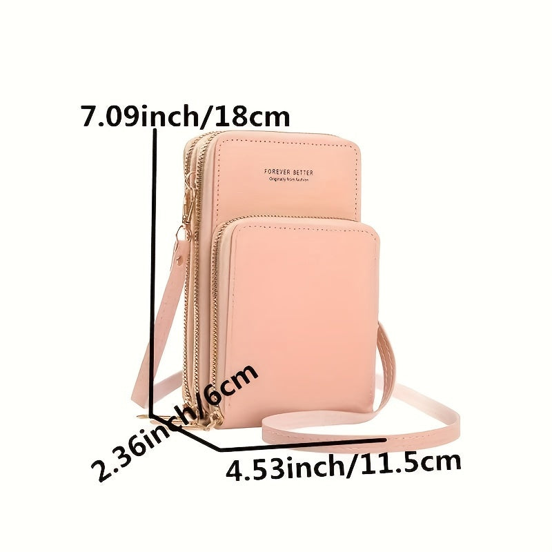 Small Solid Color Women's Crossbody Smartphone Wallet Purse with Adjustable Strap