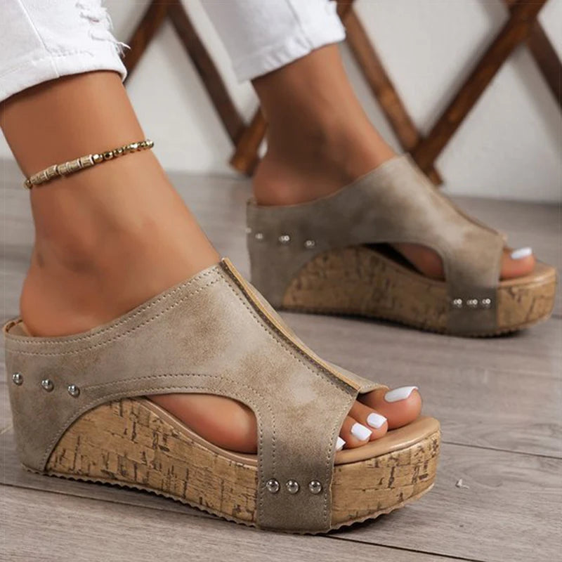 Women's Sandals High Heels Sandals With Wedges Shoes Woman Platform Sandals Summer Peep Toe Heeled Slippers Sandalias De Mujer image