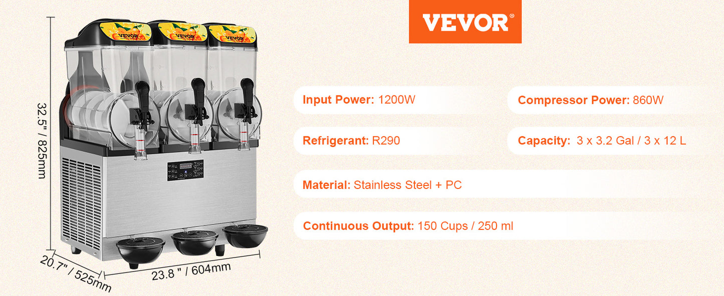 VEVOR Commercial Slushy Machine, 36L/9.6Gal Stainless Steel Margarita Smoothie Frozen Drink Maker