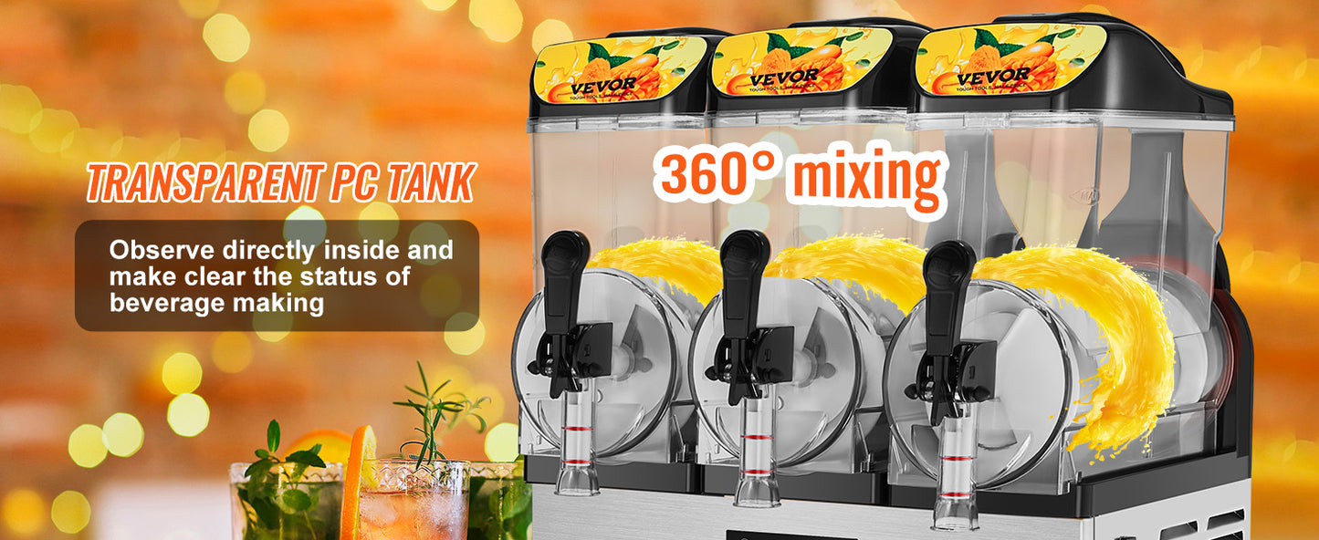VEVOR Commercial Slushy Machine, 36L/9.6Gal Stainless Steel Margarita Smoothie Frozen Drink Maker
