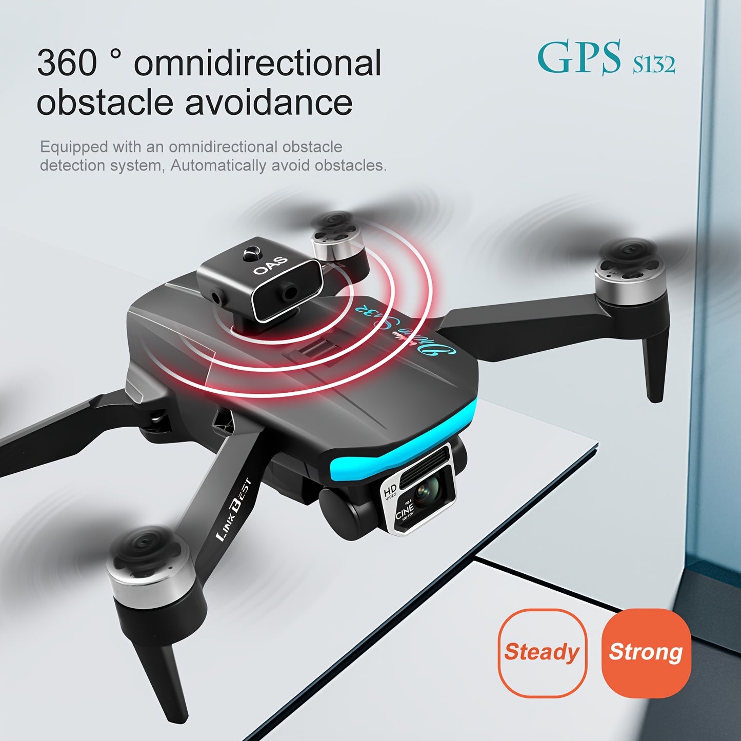New S132 UAV Drone with HD ESC Dual Camera, GPS Positioning, 360° Intelligent Obstacle Avoidance, Optical Flow Hovering, One-Key Takeoff, And Fail-Safe Return.Perfect for Beginners Men's Gifts