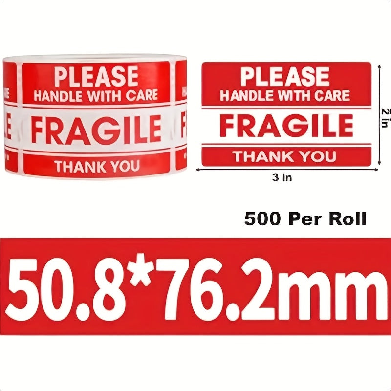 Two Packs Of 500 Sticker Rolls Per Roll - Handle With Care, Thank You For Your Packaging - Strong Adhesive Red Warning Labels Ensure Safe Transport And Movement Of Fragile Stickers For Transport