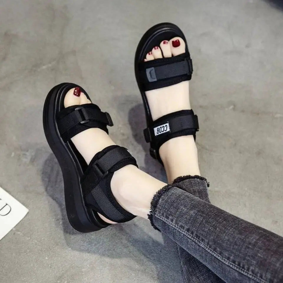 Sports Sandals Womens 2025 Summer New Versatile Internet Celebrity Platform Wedge Heel Flat-Soled Student Soft-soled Beach Shoes image 1