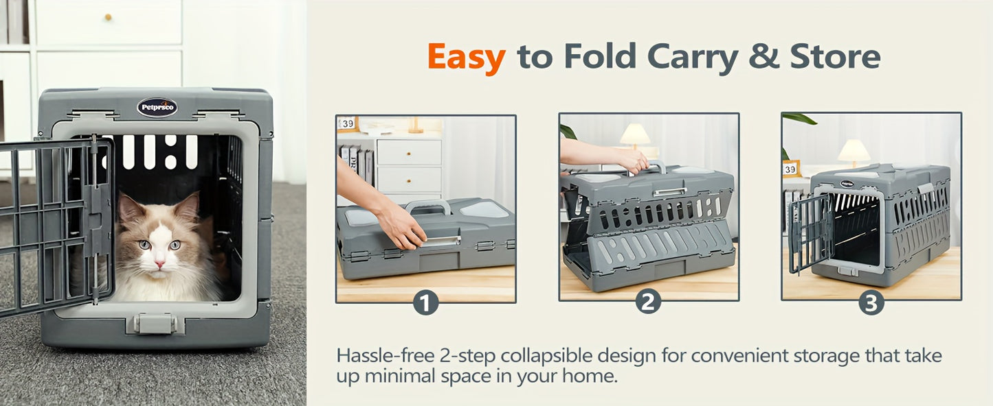 Large Cat Carrier Hard, Plastic Portable Dog Crate 22" with Soft Blanket and Hanging Kennel Bowl for Cats Small Dogs Puppies Kittens