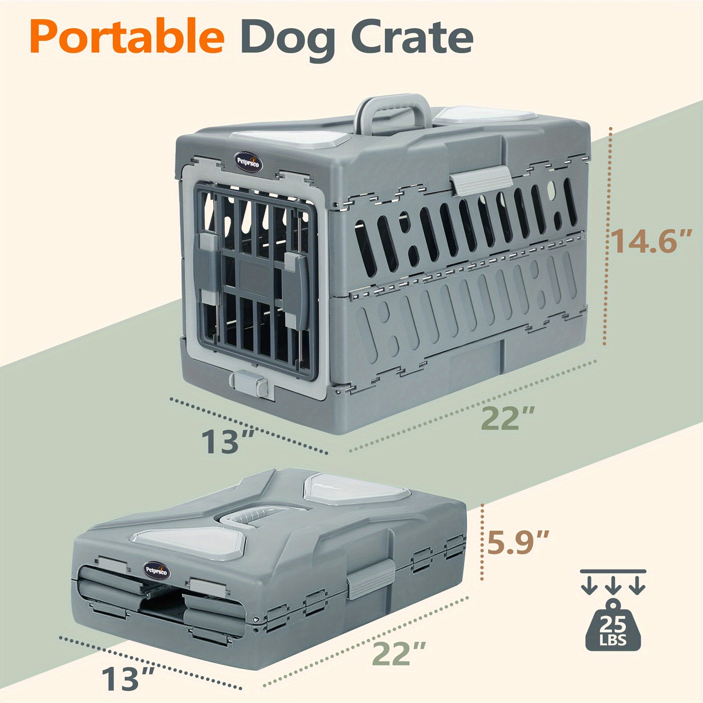 Large Cat Carrier Hard, Plastic Portable Dog Crate 22" with Soft Blanket and Hanging Kennel Bowl for Cats Small Dogs Puppies Kittens
