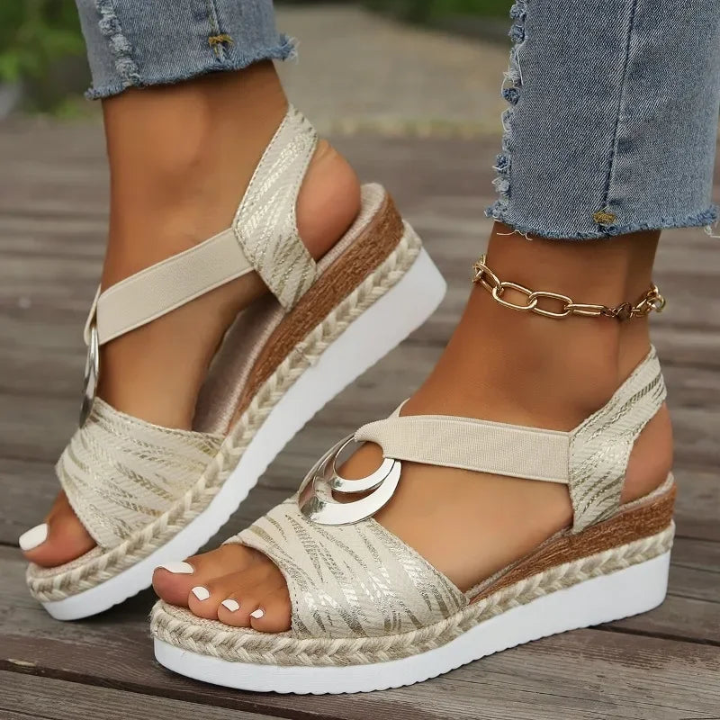 Women's Wedges Sandals 2024 Summer Snake Print Platform Sandals Gladiator Shoes Woman Comfort Casual Med High Heels Sandals image