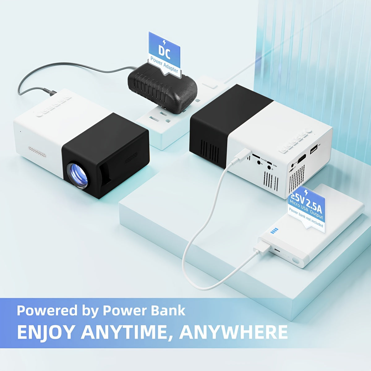 Portable Mini Home Theater Projector - HD Cinema Experience with Smartphone Wired Screen Sharing, Compact Design, and Easy Setup for Indoor and Outdoor Use