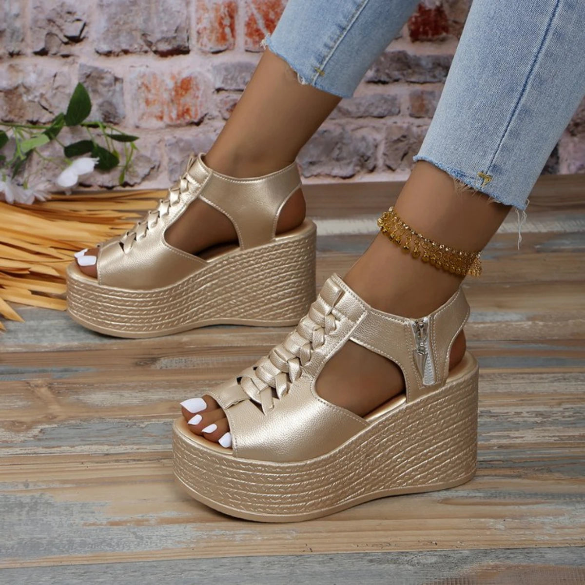 Women Sandals Summer New Wedges Platform Sandals Women Sexy High Heels Shoes Peep Toe Open To Walking Designer Sandals Women image