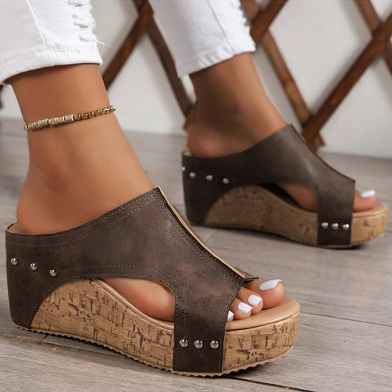 Women's Sandals High Heels Sandals With Wedges Shoes Woman Platform Sandals Summer Peep Toe Heeled Slippers Sandalias De Mujer image