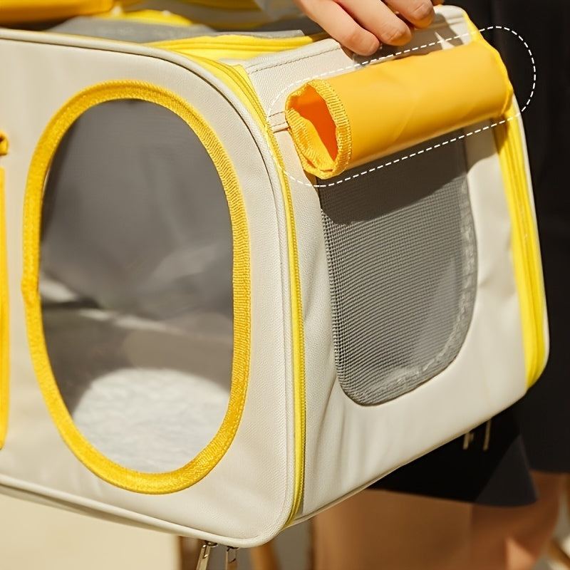 Foldable Portable Pet Backpack, Breathable Mesh Design, Fits Small To Large Cats & Small To Medium Dogs, Airline Approved, Multi-Functional Safety Leash, 18.1x11x12.2 Inches, Yellow