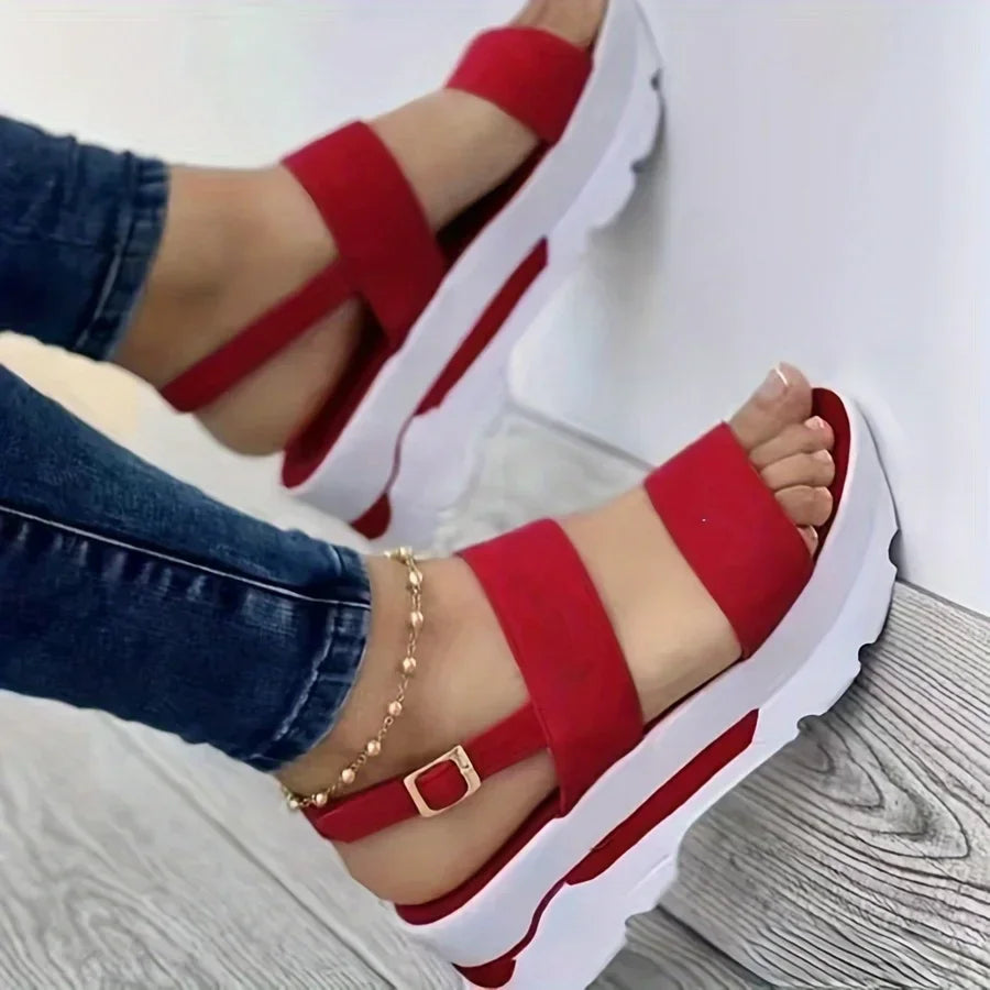 Open Toe Shoes Summer Women Non Slip Durable Women's Sandals Wedges Basic Buckle Slippers Women Zapatos De Mujer Footwear image