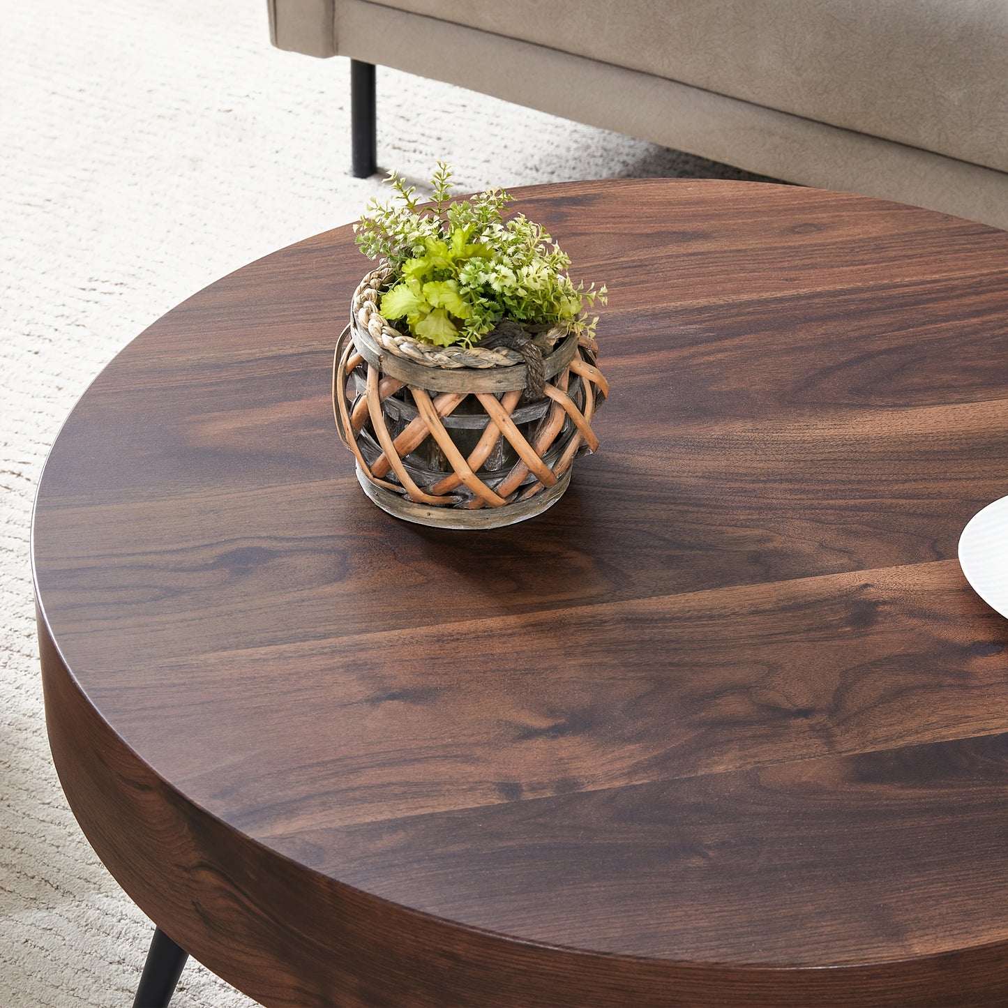 Wooden Coffee Table Modern Round Coffee Table Rustic Center Table with Metal Leg for Living Room Reception Room Office (Brown, Round), Clearance Sales Today Deals Prime, Tiny Home, Black Friday Deals 2024.