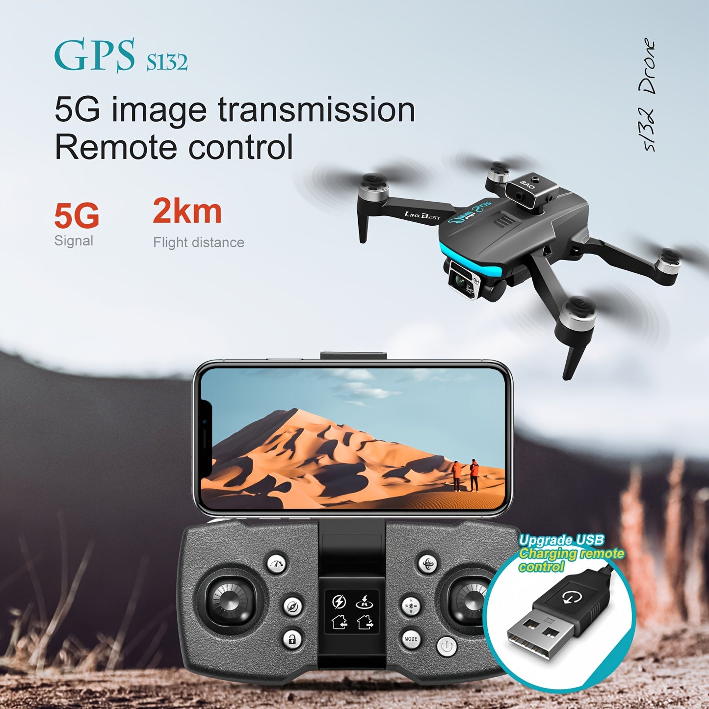 New S132 UAV Drone with HD ESC Dual Camera, GPS Positioning, 360° Intelligent Obstacle Avoidance, Optical Flow Hovering, One-Key Takeoff, And Fail-Safe Return.Perfect for Beginners Men's Gifts