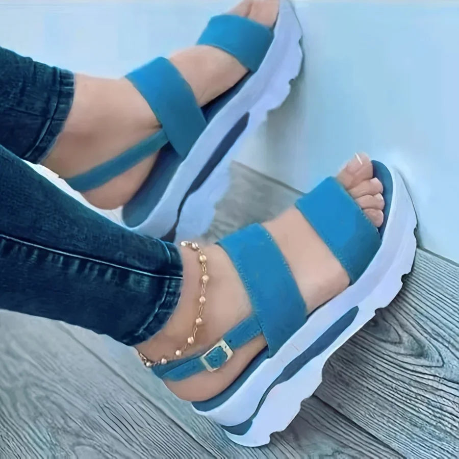 Open Toe Shoes Summer Women Non Slip Durable Women's Sandals Wedges Basic Buckle Slippers Women Zapatos De Mujer Footwear image