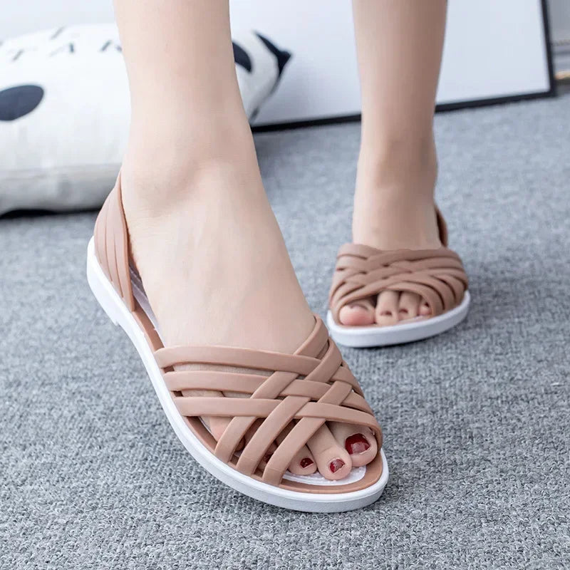 Sandals Summer New Hollow Out Beach Shoes Fashion Outdoor Jelly Sandalias Mujer Flat Casual Comfortable Soft Sole Mom Shoes image
