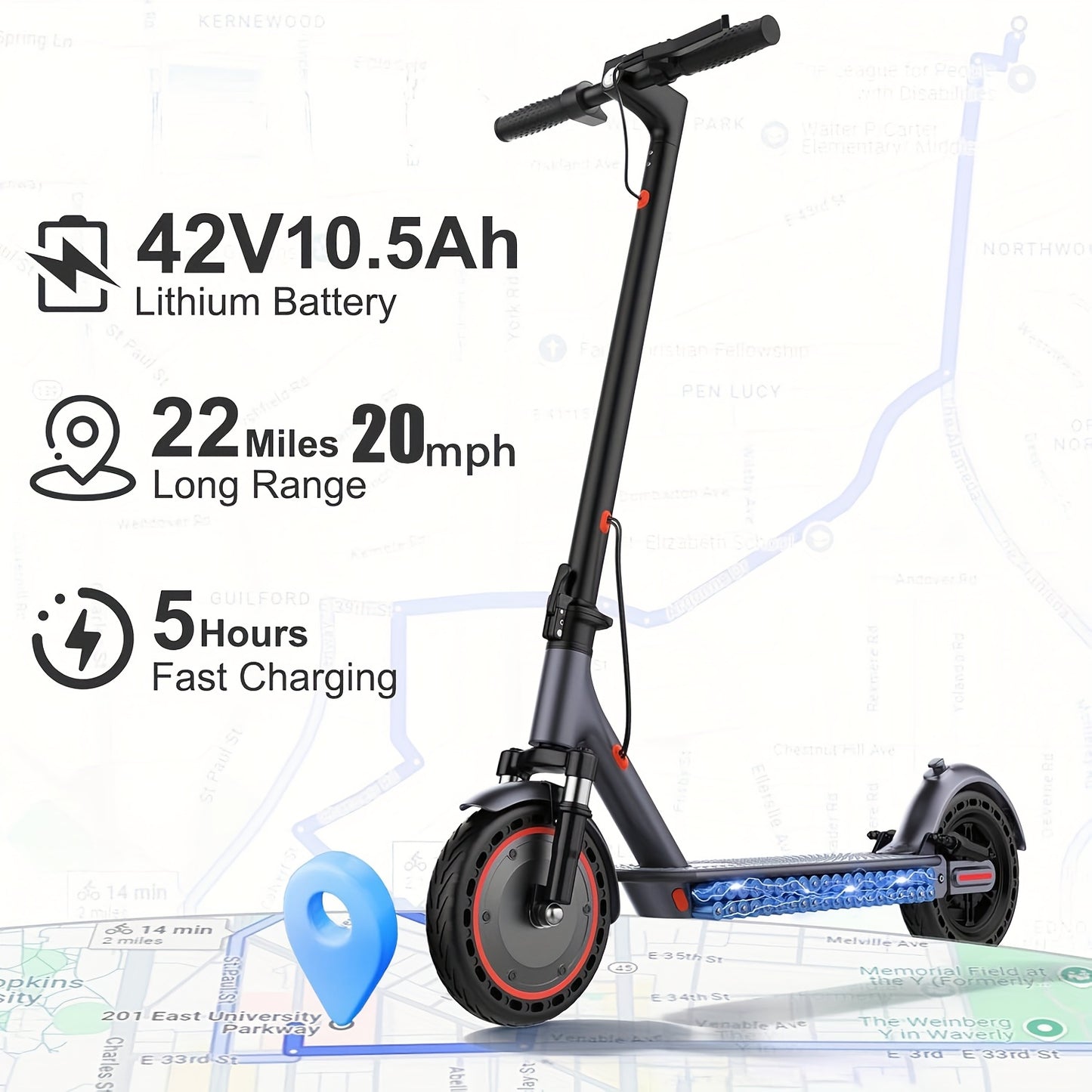 LADPED Electric Scooter | 350W 36V 5.2AH-10.5AH, 8.5" Solid Tires, 19 Mile Range, 3 Modes, High Speed, Foldable, Height Adjustable, Aluminum Alloy, Red and, Ideal for City Streets, Parks, Campus Pathways, Long