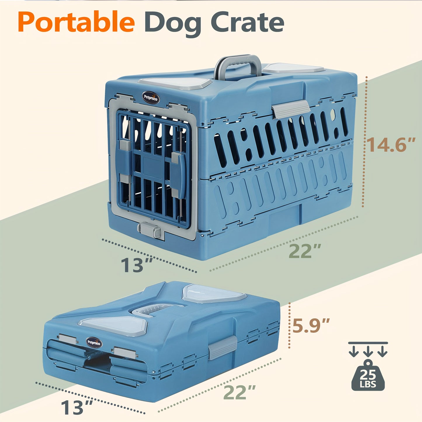 Large Cat Carrier Hard, Plastic Portable Dog Crate 22" with Soft Blanket and Hanging Kennel Bowl for Cats Small Dogs Puppies Kittens