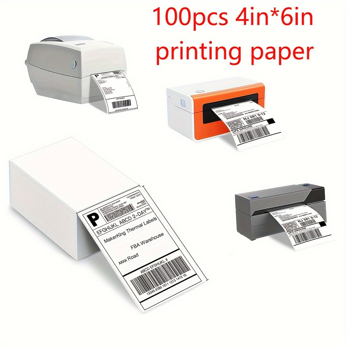 Thermal Labels 4x6, MakerKing Direct Thermal Printer Shipping Label (100 4x6 Fan-Fold Labels), White Mailing Fanfold Postage Labels Compatible With Rollo, MUNBYN, IDPRT, Zebra Thermal Label Printer
