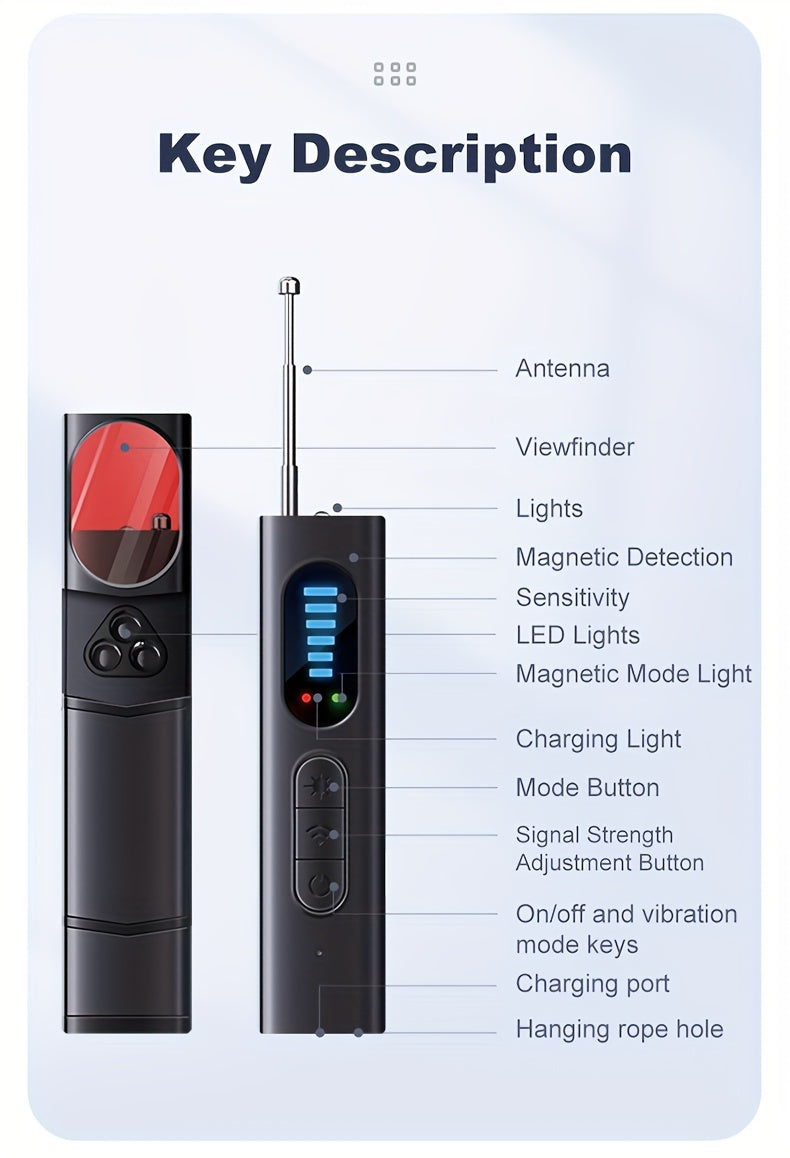 T15 Camera Detector Portable Privacy Protection Device With Vibration Alarm Infrared Scan Signal Detection Detection Gps Tracker Wifi Camera Bug Only Infrared Sensing Function, No Wireless Signal Transmission Function