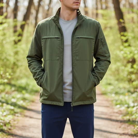 Men's Spring Autumn Jacket Quick-Dry Multi-Pocket Casual Loose Fit Outdoor Windbreaker Sport Coat Breathable Large Size
