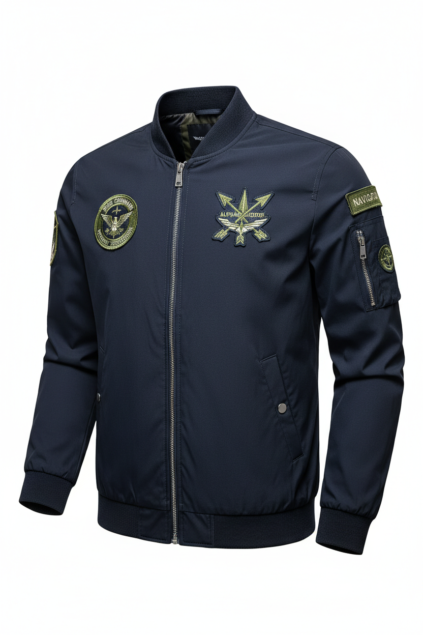 TACE&SHARK Autumn Winter Fashion Men's Blue Windbreakers Embroidery Military Bomber Jacket Business Coat Casual Outerwear