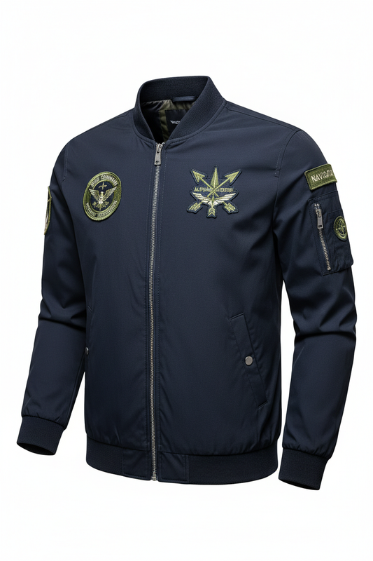 TACE&SHARK Autumn Winter Fashion Men's Blue Windbreakers Embroidery Military Bomber Jacket Business Coat Casual Outerwear