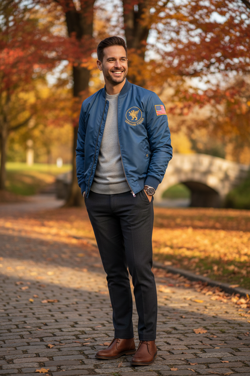 TACE&SHARK Autumn Winter Fashion Men's Blue Windbreakers Embroidery Military Bomber Jacket Business Coat Casual Outerwear